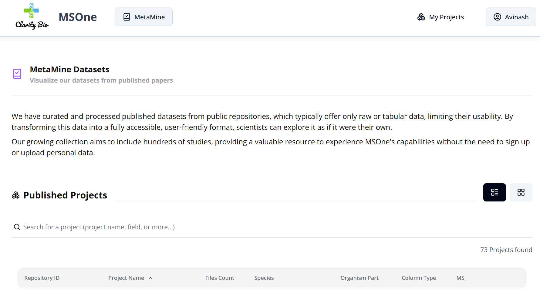 MetaExplorer Interface visualization